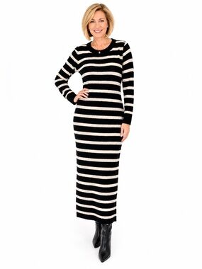 CULTURE NWT Black Cream Striped Knit Maxi Dress Long Sleeve size Medium